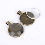 eBoot 24 Pieces Silver and Bronze Pendant Trays Round Bezel with 24 Pieces Glass Round Dome