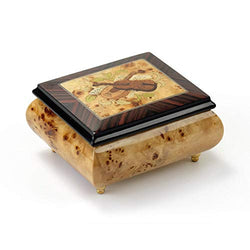 Sophisticated Cream Stain Music Box with Violin Wood Inlay - Wedding March (Mendelssohn) - Swiss