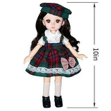 10 inch BJD Dolls with Long Curly Black Hair, a Dress with a Hat and Shoes, Joints can Move and Make All Kinds of Movements. (Flora)
