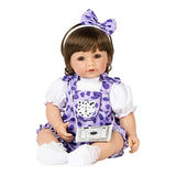 Adora ToddlerTime "Cheetah Girl" Doll with cheetah print purple romper with matching headband and camera style purse