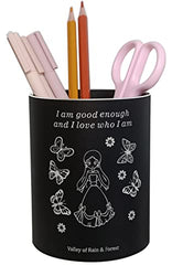 Valley of Rain & Forest black durable pencil & pen holder for woman, makeup brush holder, a cute, inspirational aluminum alloy holder that doesn't seem to get old (I am good enough)