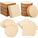 Blank Wood Slices 4 x 4 Inch Unfinished Wood Pieces Square and Round Wooden Cutouts for DIY Coaster Arts Painting Staining Burning Crafts (60)