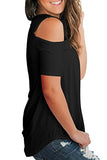 SLIMMING GRIL Women Fashion T Shirt for Summer Cold Shoulder Tops V Neck T-Shirt Black XXL