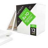 Arteza 8"x10" Stretched White Blank Canvas, Bulk (Pack of 12), Primed 100% Cotton, for Painting,