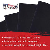 US Art Supply 12 x 12 inch Black Professional Quality Acid Free Stretched Canvas 4-Pack - 3/4 Profile 12 Ounce Primed Gesso - (1 Full Case of 4 Single Canvases)