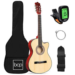 Best Choice Products Beginner Acoustic Guitar Starter Set 38in w/Case, All Wood Cutaway Design, Strap, Picks, Tuner - Natural