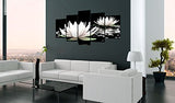 5 Panel Black and White Paintings Traditional Chinese Lotus Flower Canvas Wall Art Modern Giclee Prints Decor Floral Artwork for living room