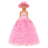 BARWA White Wedding Dress with Veil and Pink Princess Evening Party Clothes Wears Gown Dress Outfit with Hat for 11.5 Inch Girl Doll