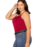 Romwe Women's Plus Size Draped Neck Casual Spaghetti Strap Satin Cami Tank Top Red 2X Plus