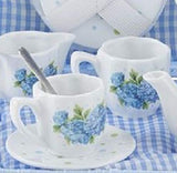 Delton Child's Porcelain Tea Set for 2 in Wicker Basket Hydrangea NEW