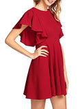 Romwe Women's Stretchy A Line Swing Flared Skater Cocktail Party Dress Red L