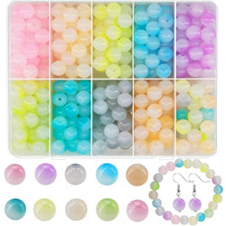 360Pcs 10MM Faux Glass Beads for Jewelry Making, Gradient Gemstone Crystal Beads Faux Mermaid Pearls Beads Colorful Assorted Cute Round Beads Kawaii Beads Bulk for Bracelets Necklace Phone Charm Bead
