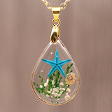 Chicer Pendant Real starfish Seashell Underwater Plant life Necklace, Cute Drop Water necklace
