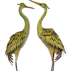 TERESA'S COLLECTIONS 43-45inch Rustic Heron Statues Outdoor for Yard Decor, Large Metal Crane Garden Sculptures & Statues Lawn Ornaments Yard Art for Outside Backyard Porch Patio Home, Set of 2