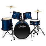 Ashthorpe 5-Piece Complete Full Size Adult Drum Set with Remo Batter Heads - Blue