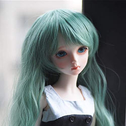 XSHION 8-9 Inch BJD SD Doll Wig, 1/3 BJD Doll Wig Heat Resistant Fiber Long Green Curly Doll Hair Curly Wavy Wig SD BJD Doll Wig