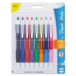 Roller Ball Stick Gel Pen, Assorted Ink, Medium, 8/Pack
