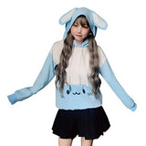 Bunny Hoodie Kawaii Print Loose Casual Pullover Hoodie Tops (Blue, M)