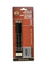 Koh-I-Noor Toison d'Or Graphite Pencil and Kneaded Eraser Set, 4 Degrees, 4 Pencils Per Pack