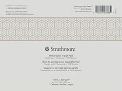 Strathmore 500 Series Watercolor Travel Pad, Glue Bound, Cold Press, 6" x 8", 12 sheets, White