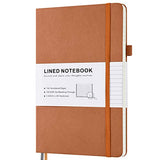 Lined Journal Notebook, Hardcover Notebook with Numbered Pages and Index Content, 2 Inner Pockets, 2 Ribbon Bookmarks, 100 GSM Thick Paper A5 Ruled Notebook (Brown)