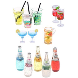 CoscosX 13 Pcs 1:12 Colourful Cocktail Cup Drink Juice Tea Beverage Bottle Jam Jar Toys,Simulation Drink Wine Glass Model for Dollhouse,Dolls House Miniature Toy Doll Food Kitchen Accessory Bar Decor