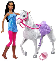 Barbie Doll and Horse Playset Doll (11.5 in Brunette), and Horse with Saddle, Bridle, Reins and Riding Helmet, Gift for 3 to 7 Year Olds