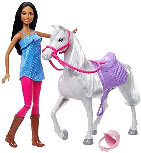 Barbie Doll and Horse Playset Doll (11.5 in Brunette), and Horse with Saddle, Bridle, Reins and Riding Helmet, Gift for 3 to 7 Year Olds