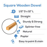 Square Wood Dowel Rod 12" x 1/2" Pack of 25 Square Wooden Dowel Sticks for Crafts and DIY Birch Hardwood by Woodpeckers