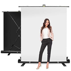 JS JULIUS STUDIO 5 ft.(W) x 6 ft.(H) White Screen - Collapsible, Retractable Background Stand, Auto-Locking Frame, Wrinkle Resistant, Aluminum Case, Pull-up Style, Quick Setup & Breakdown, JSAG665