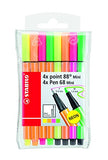 Stabilo Point 88 Fineliner Mini Pens + Pen 68 Mini Coloring Felt-tip Marker Pens, Neon (0.4 mm +