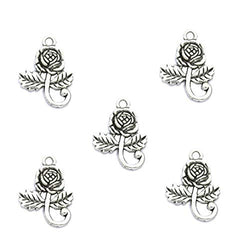 50pcs Vintage Antique Silver Alloy Rose Flower Charms Pendant Jewelry Findings for Jewelry Making