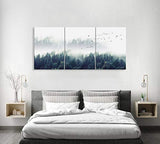3 Piece Large Nature Forest Landscape Canvas Wall Art Misty Forests of Green Pine Coniferous Trees Poster and Prints Paintings Home Decor for Living Room Bedroom Framed Ready to Hang