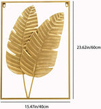 HKaikzo Gold Metal Wall Decor Set of 2, Leaf Wall Hanging Home Decor with Frame, Modern Wall Art Decor Wall Sculptures for Living Room, Bedroom, Office, Hotel, Large 24" X 16"