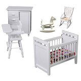 White Wooden Nursery Bedroom (5pcs) 1:12 Scale Dollhouse Furniture ,Non-Toxic Paint