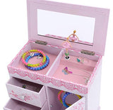 JewelKeeper Ballerina Musical Jewelry Box with 3 Pullout Drawers, Ballet Slipper Design, Swan