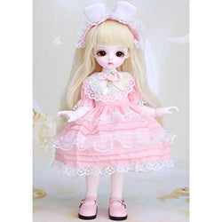 MEESock BJD Doll Clothes, Cute Pink Lace Princess Dress + Headwear, for 1/4 1/6 SD Girl Doll Dress Up Accessory Set,1/6