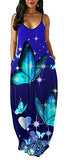 Beach Dresses for Women Maxi Vacation Summer Dress Casual Blue Butterfly Bohemian Long Sundress with Pockets