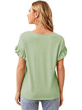 Romwe Women's Short Sleeve Round Neck Contrast Lace Ruffle Trim Cotton Summer Blouse Top Mint Green L