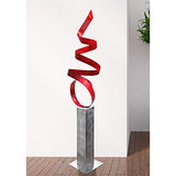 Statements2000 60-inch Large Abstract Metal Sculpture by Jon Allen, Metal Yard Statue - Red Sea Breeze 24 with Silver Base