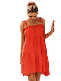 Romwe Women's Sleeveless Spaghetti Strap Tiered Layer Frill Knot Loose Summer Cami Dress Orange S