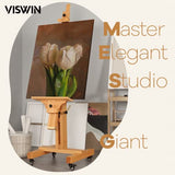 VISWIN Extra-Large Studio Easel, Hold Canvas up to 71"H, Tilts Flat, Solid Beech Wood Heavy Duty Art Floor Easel for Painting, TV, Adjustable Artist Easel Stand with Wheels for Adults - Natural