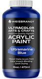 WEISBRANDT Ultra Color Arts & Crafts Acrylic Paint in Assorted Colors, Ultramarine Blue, 16 oz. Bottle, Premium Quality Pigment, Non Fading and Non Toxic,Single Color Paint for Artists, Hobby Painters