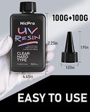 Nicpro UV Resin 200g, 2 PCS Upgrade Crystal Clear Ultraviolet Epoxy Resin Glue Kit, Low Odor & Quick Curing Sunlight Hard UV Resin for Jewelry Making, Handmade DIY Craft, Coating and Casting