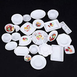 buS9YIN4E 33Pcs Plastic Plate Dishes Set Doll House Furniture,DIY Miniature Kitchen/Living Room/ Bedroom Furniture Dollhouse Fairy Garden Decoration Accessories Kids Toy