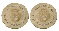 Grasslands Road Beloved Set of 2 "You will never leave my heart" Paw Print with Halo Pet Remembrance Stepping Stone Plaque