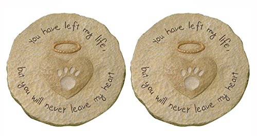 Grasslands Road Beloved Set of 2 "You will never leave my heart" Paw Print with Halo Pet Remembrance Stepping Stone Plaque