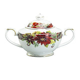 Grace Teaware Poinsettia Holly Plaid 11-Piece Tea Set, Multi, Red