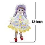 QIANHUI 1/6 Royal Style BJD Dolls 12 Inch Movable Jointed Doll DIY Toys with Full Set Clothes Shoes Wig Best Gift for Girls (B)