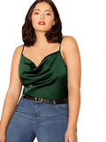 Romwe Women's Plus Size Draped Neck Casual Spaghetti Strap Satin Cami Tank Top Green 4X Plus